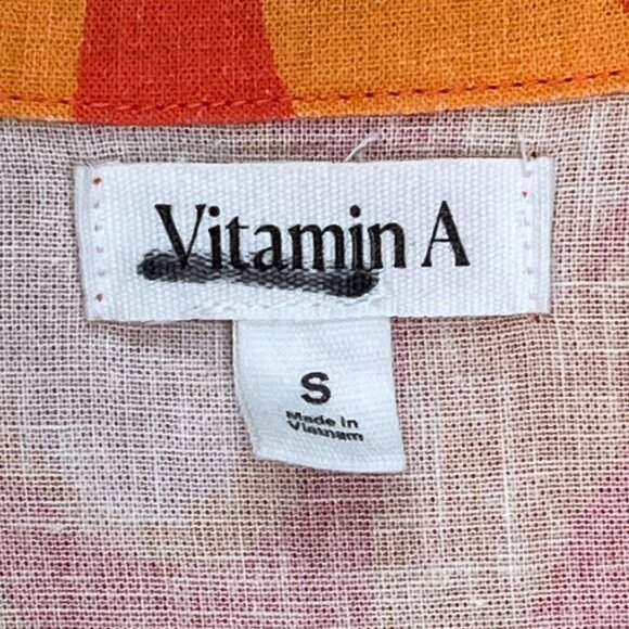 Vitamin A Retro Jungle Linen Blend Button Up Tropical Shirt Orange & Green SZ Sm - Picture 7 of 8